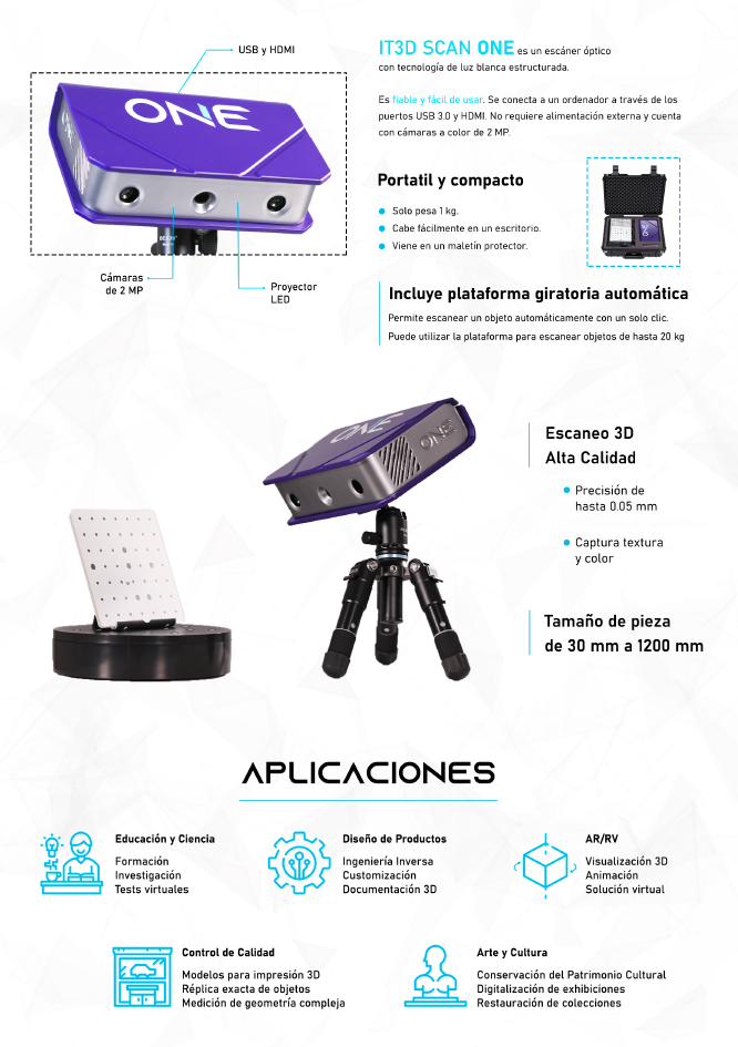 Presentación del diseño compacto y ergonómico del escáner 3D IT3D Scan ONE