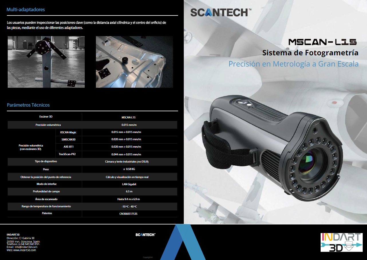 Tabla de especificaciones del escáner 3D iReal M3 con detalles técnicos y características principales